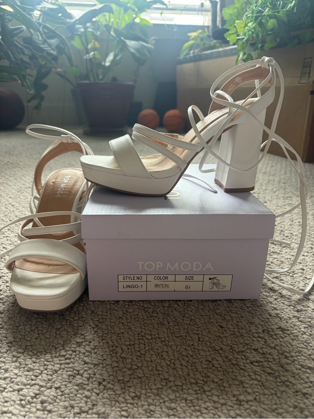 TOP Moda Ivory Lace-Up Block Heel Sandals